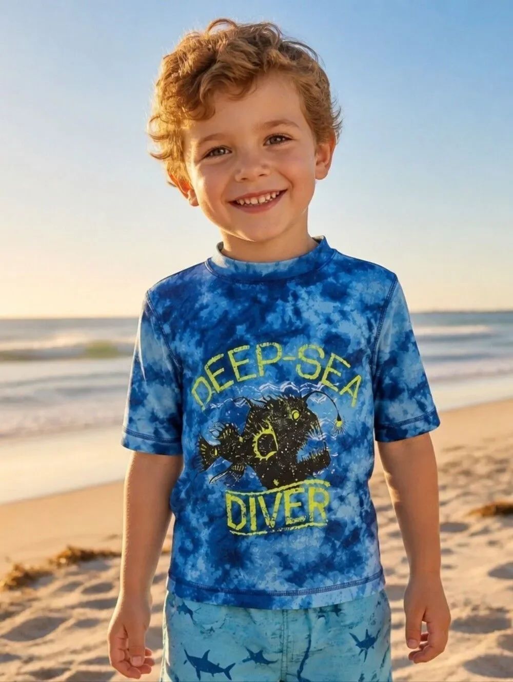 Little Boy Rash Guard Swim Shirt Sun Protection 4/5 Piranha Swimwear Beach Tee